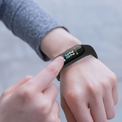 Bratara Ceas Smart Fitness Waterproof Rovtop, Tracker, Bluetooth, Notificari, Apeluri, Mesaje + Bonus Curea Albastra, negru