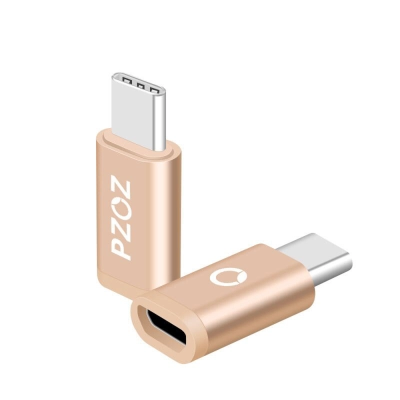 Adaptor universal Micro USB la Type C, PZOZ, pentru cablu telefon mobil, transfer de date si incarcare telefon, Gold