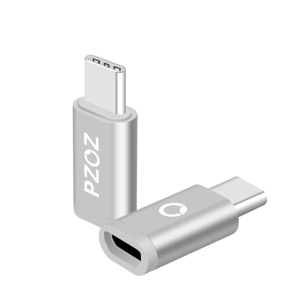 Adaptor universal Micro USB la Type C, PZOZ, pentru cablu telefon mobil, transfer de date si incarcare telefon, Silver