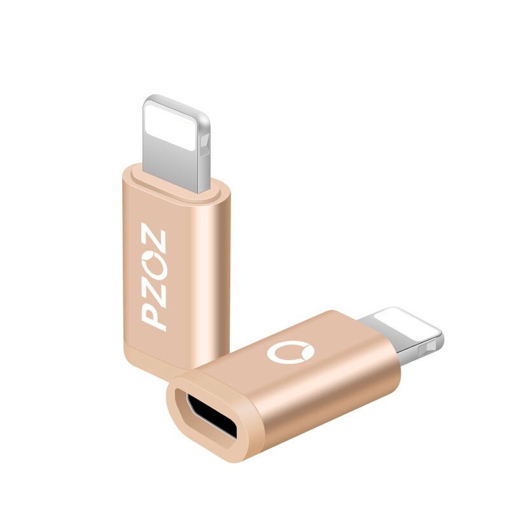 Adaptor universal Micro USB la iPhone 8 pini, PZOZ, pentru cablu telefon mobil, transfer de date si incarcare telefon, Gold