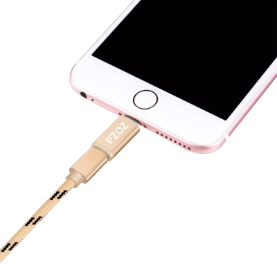 Adaptor universal Micro USB la iPhone 8 pini, PZOZ, pentru cablu telefon mobil, transfer de date si incarcare telefon, Gold