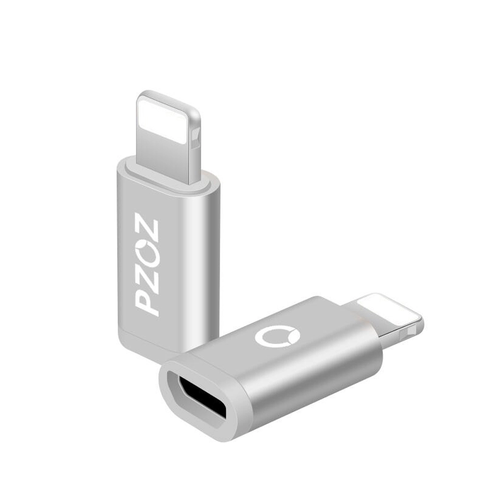 Adaptor universal Micro USB la iPhone 8 pini, PZOZ, pentru cablu telefon mobil, transfer de date si incarcare telefon, Silver Adaptor universal Micro USB la iPhone 8 pini, PZOZ, pentru cablu telefon mobil, transfer de date si incarcare telefon, Silver