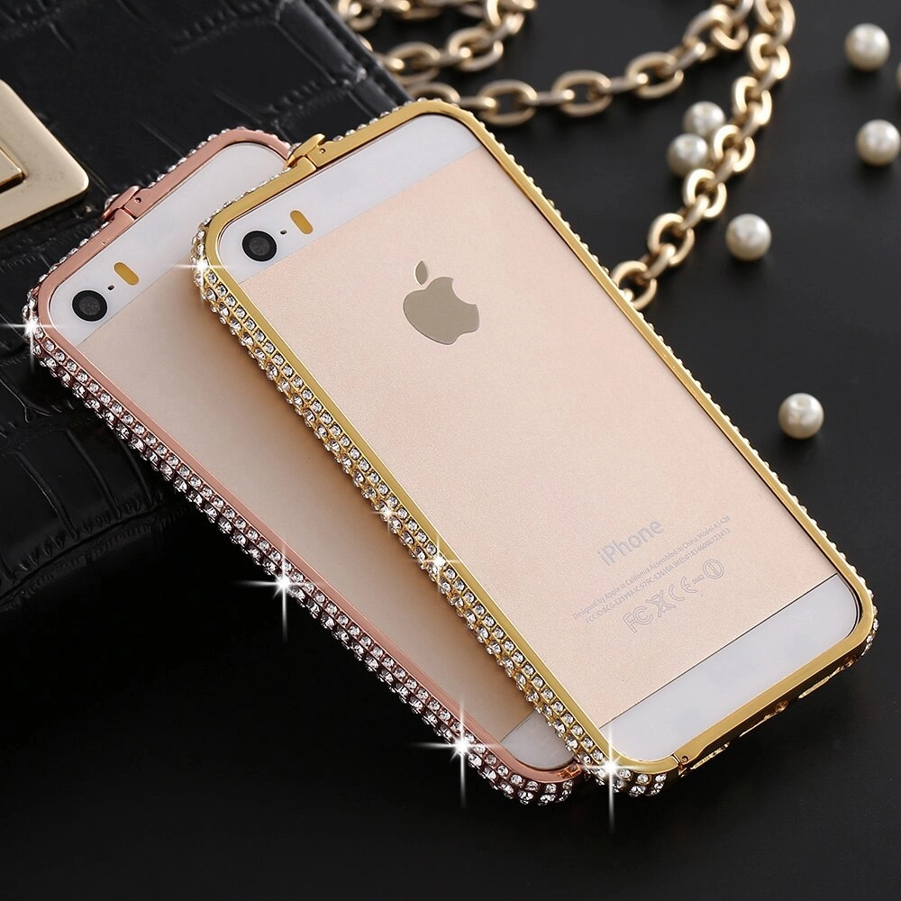 Husa telefon mobil iPhone 7, Envisage, Bumper Luxury, compatibila cu iPhone 7, placata cu diamante si cristale, Gold Auriu