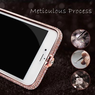 Carcasa Husa iPhone 7, Envisage, Bumper Luxury, compatibila cu iPhone 7, placata cu diamante cristale, Argintiu