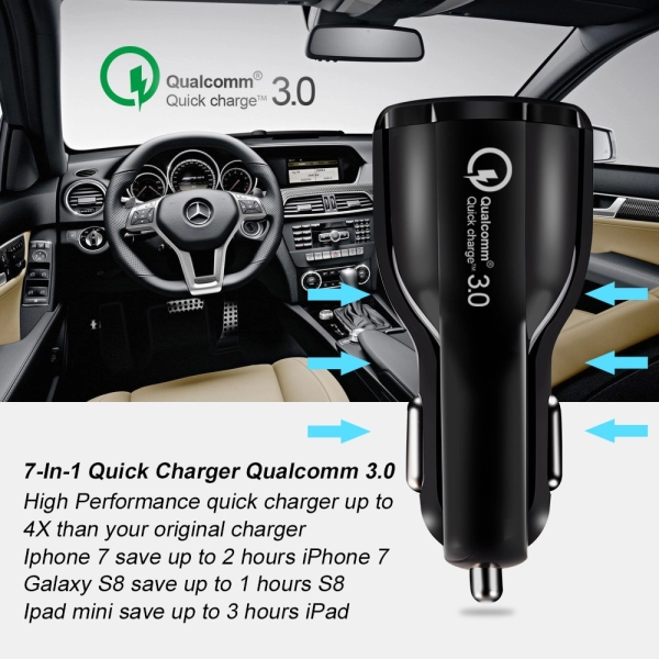 Incarcator auto telefon mobil, dual USB 5V 3.1A - 6A, 30W, Incarca Rapid, LED, Quick Charge 3.0, 5 tipuri de protectii, Alb
