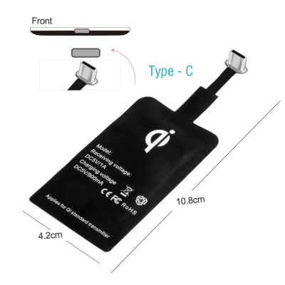 Incarcator Wireless Qi Type - C, Emeszon, Receiver Wireless 5V / 1A, model QI1A, compatibil cu telefone USB Type - C, negru