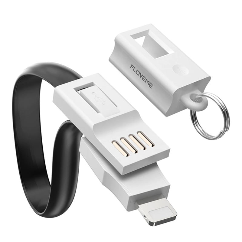 Cablu breloc pentru incarcare iPhone sau iPad, USB si micro USB, negru