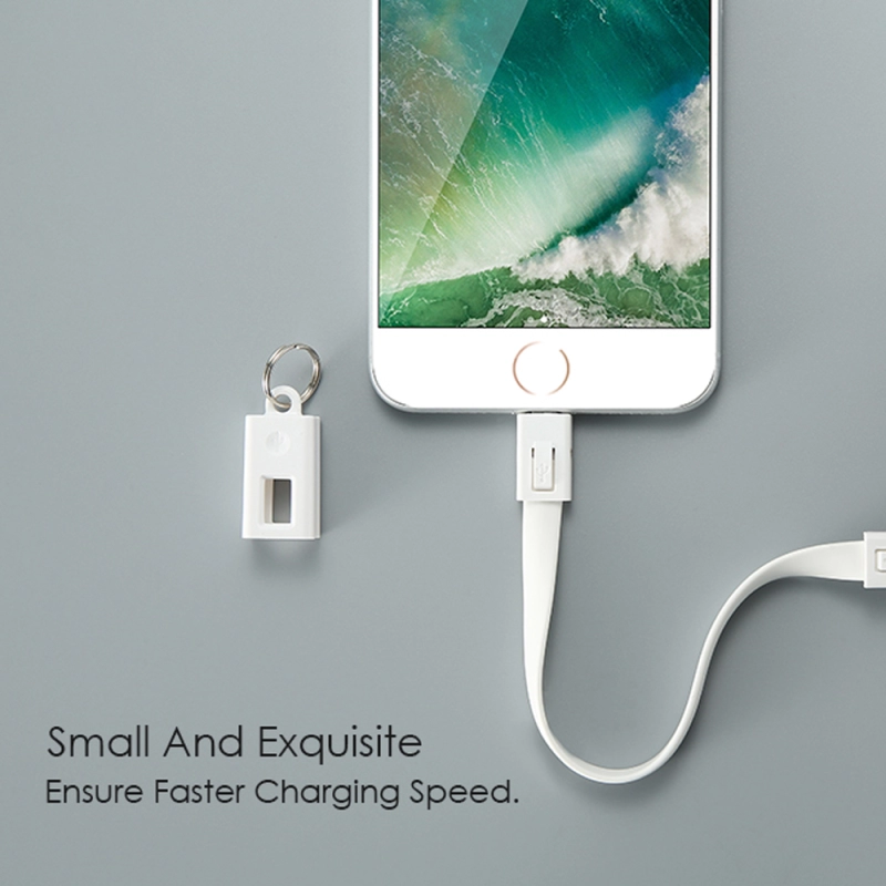 Cablu breloc pentru incarcare iPhone sau iPad, USB si micro USB, alb