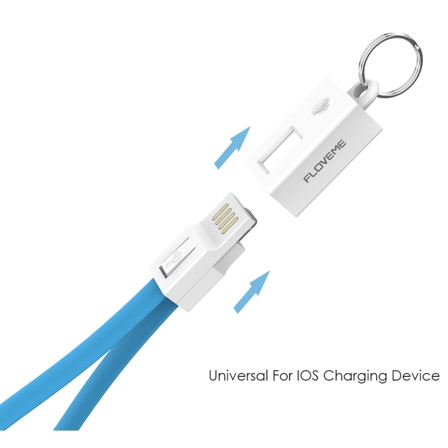 Cablu breloc pentru incarcare iPhone sau iPad, USB si micro USB, alb