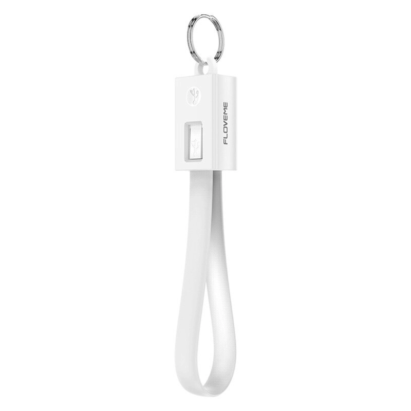 Cablu breloc pentru incarcare iPhone sau iPad, USB si micro USB, alb