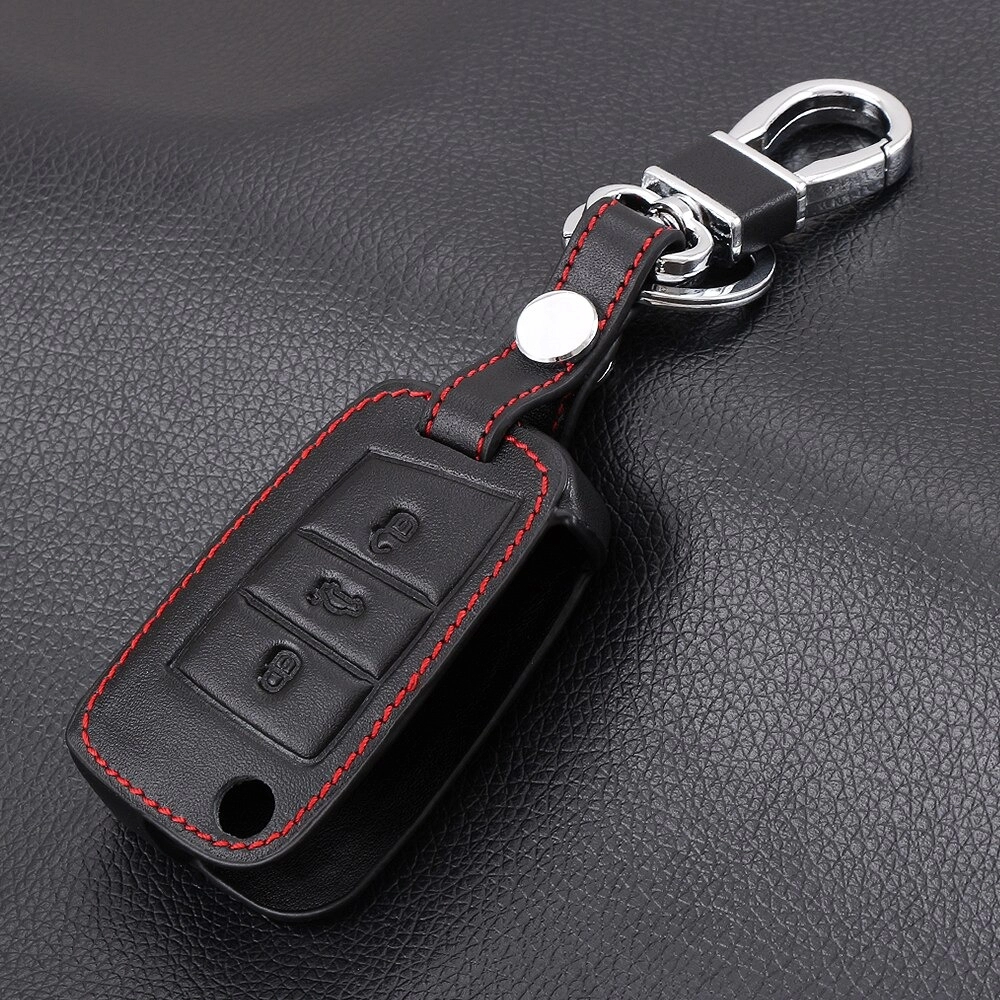 Husa telecomanda auto tip breloc, pentru chei de tip briceag, marca VW, Volkswagen, Skoda sau Seat, din piele ecologica, negru