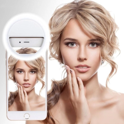 Selfie Ring Light, Lampa lumina portabila cu inel LED, selfie telefon mobil smartphone, model alb