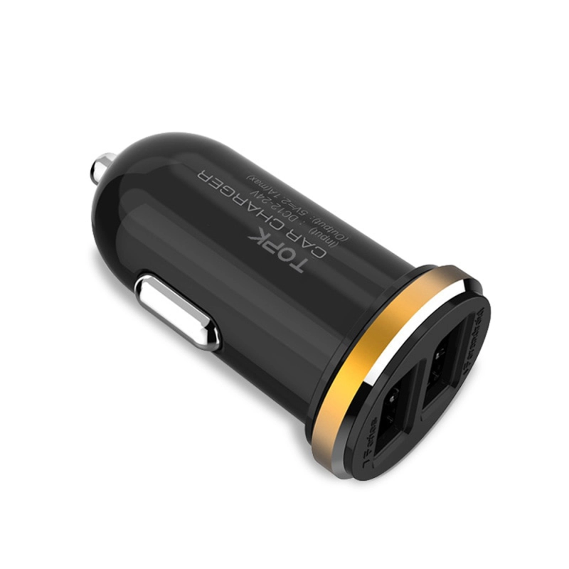 Incarcator auto TOPK Fast Charging 5V 2.1A 10.5W Dual Port USB pentru telefoane mobile - Inel auriu