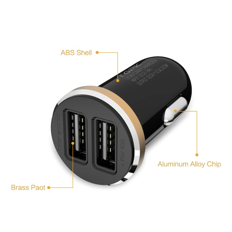Incarcator auto TOPK Fast Charging 5V 2.1A 10.5W Dual Port USB pentru telefoane mobile - Inel auriu