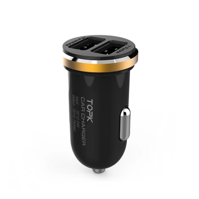 Incarcator auto TOPK Fast Charging 5V 2.1A 10.5W Dual Port USB pentru telefoane mobile - Inel auriu
