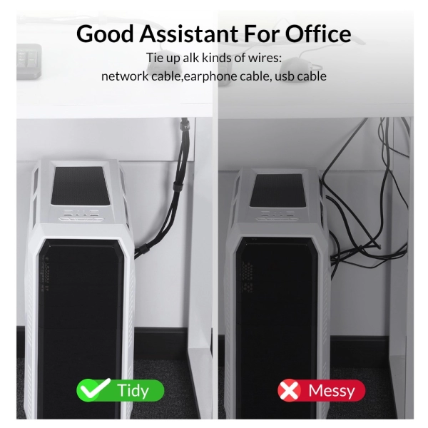 Organizator cabluri, cu arici TOPK 2m, Birou PC Retea Office, negru