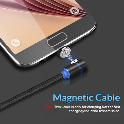 Cablu magnetic incarcare telefone mobile, TOPK, LED, lungime 1m, 2.4A USB la Micro USB, unghi 90 grade, rotatie 360, rosu