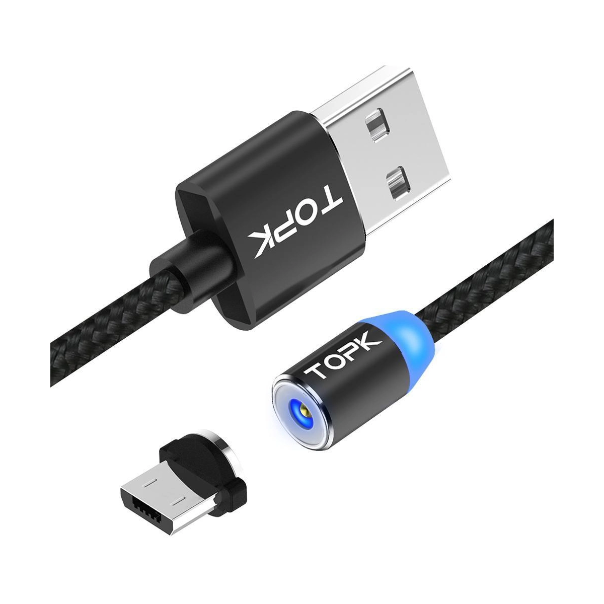 Cablu magnetic incarcare telefon, TOPK, LED, 1m, 2.4A USB Micro USB, rotatie 360, compatibil cu majoritatea telefoanelor, negru Cablu magnetic incarcare telefon, TOPK, LED, 1m, 2.4A USB Micro USB, rotatie 360, compatibil cu majoritatea telefoanelor, negru