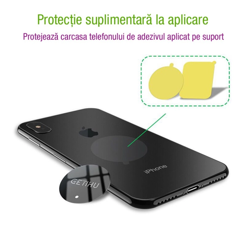 Suport auto Getihu cu magnet pentru telefoane mobile si tablete pana in 7 inch, Negru