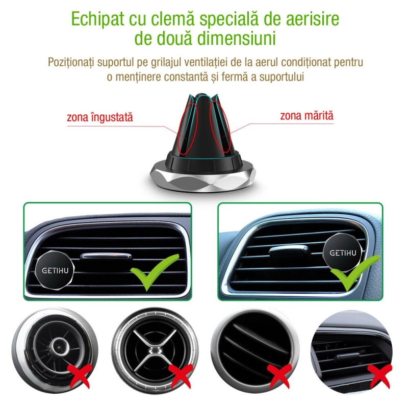 Suport auto Getihu cu magnet pentru telefoane mobile si tablete pana in 7 inch, Negru