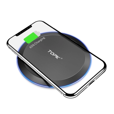 Incarcator Wireless, TOPK, LED Fast Charge 10W, pentru telefoane mobile cu incarcare wireless, negru