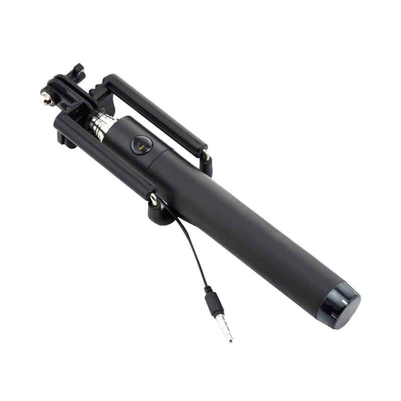 Selfie stick monopod telescopic, Emeszon®, cu fir si mufa jack pentru telefoane mobile Android sau iPhone, 78 cm, negru