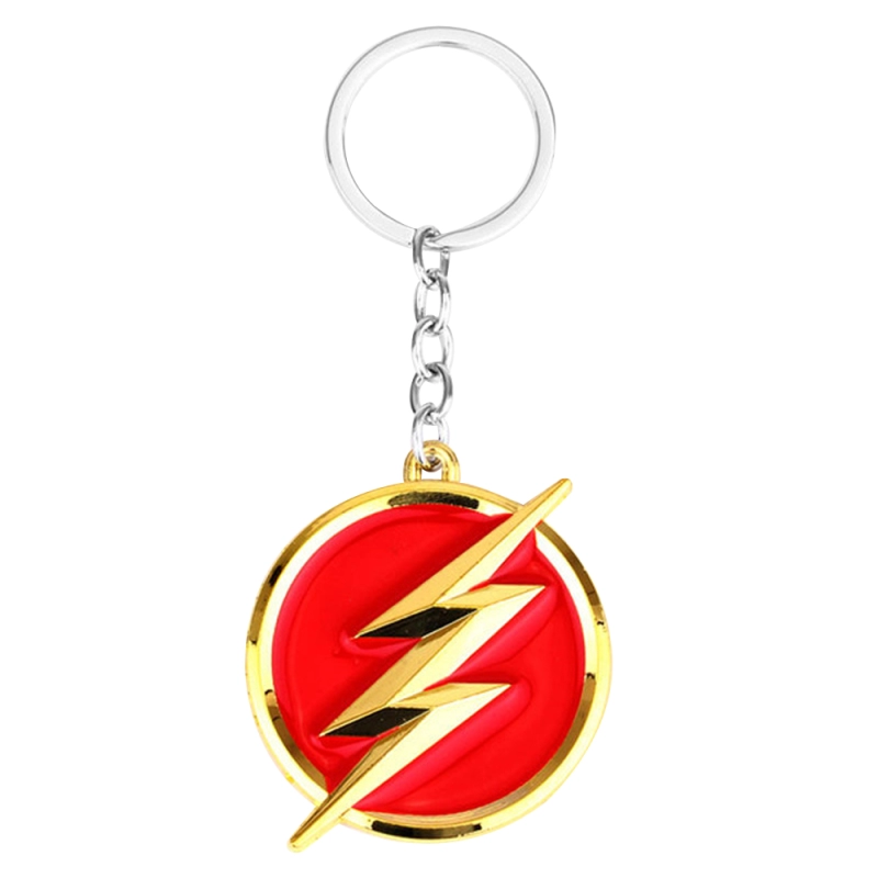 Breloc chei emblema The Flash ( fulgerul ) si pe verso sigla Shazam, Rosu / Gold