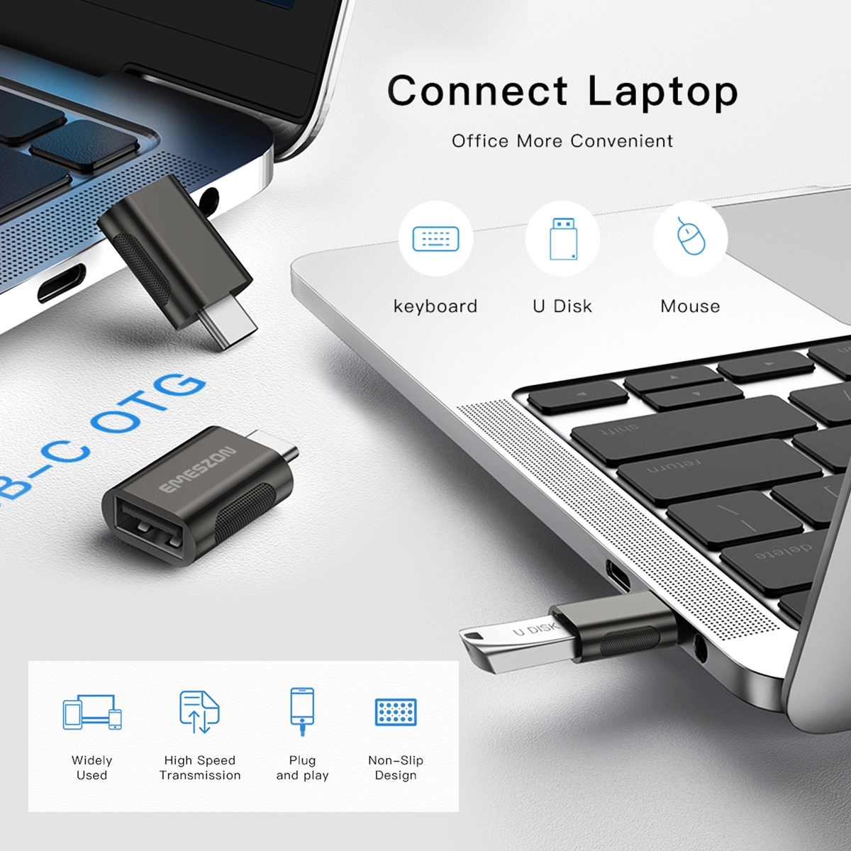 Adaptor cablu Conversie OTG USB 3.1 la Type-C, Emeszon®, transfer date pana la 10Gbps, aliaj zinc, converteste USB Type C, negru