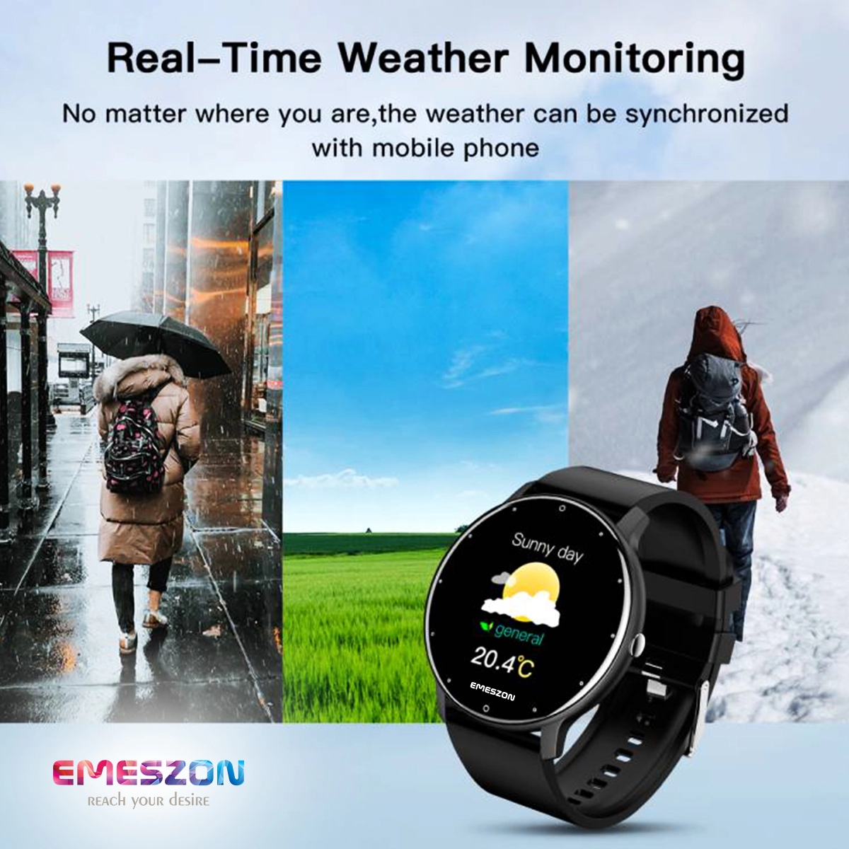 Ceas Smartwatch si bratara fitness, Emeszon® A23 IP67, Bluetooth, Notificari social media, Monitorizare activitati fizice, negru