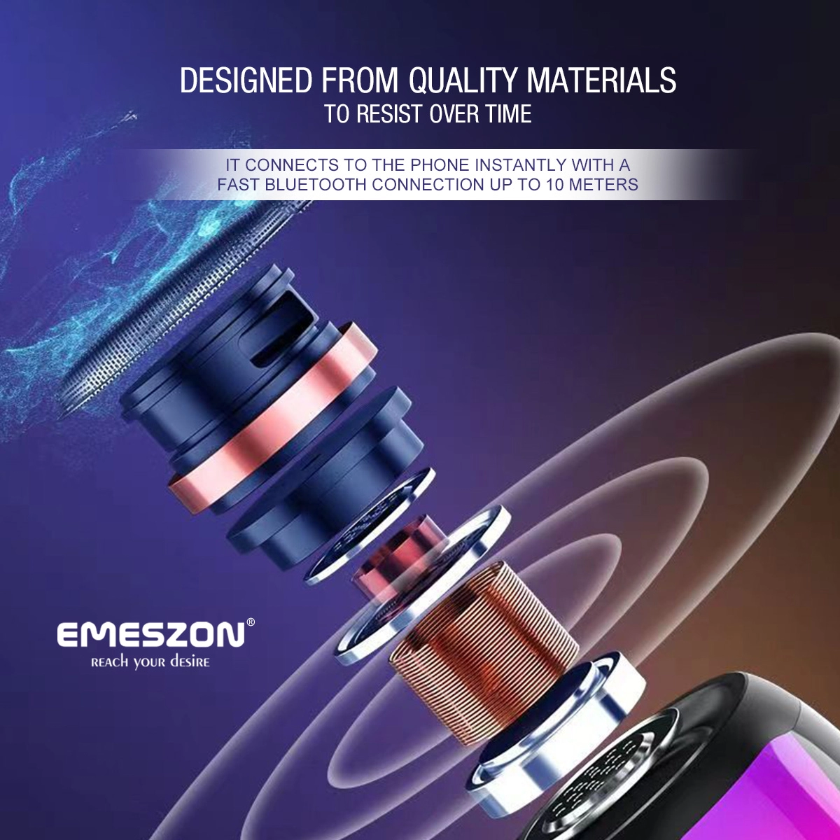 Boxa portabila cu Radio FM RGB 360 S17 LED, Emeszon®, Sunet 5W, Bluetooth 5.1, IPX6, Micro USB, Slot card Micro SD, Jack, negru