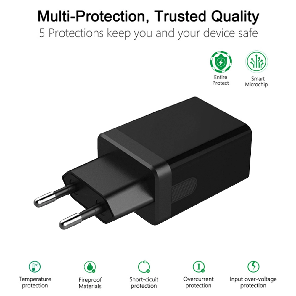 Incarcator retea dual, telefon, tableta, gopro sau baterie externa, 2 porturi USB Fast Charging 2.4A Dual Auto Detect, negru