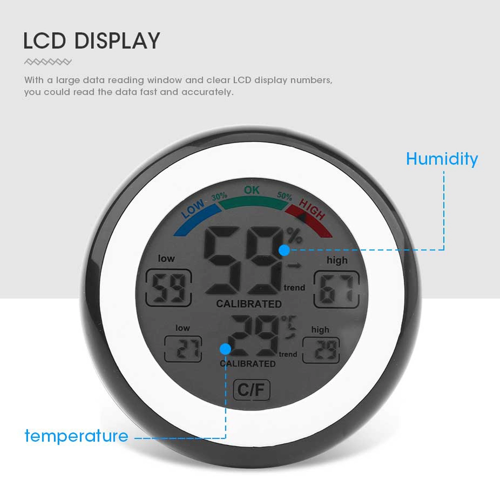 Termometru si Higrometru digital camera, profesional, statie meteo wireless de interior cu magnet, se aplica pe frigider, negru