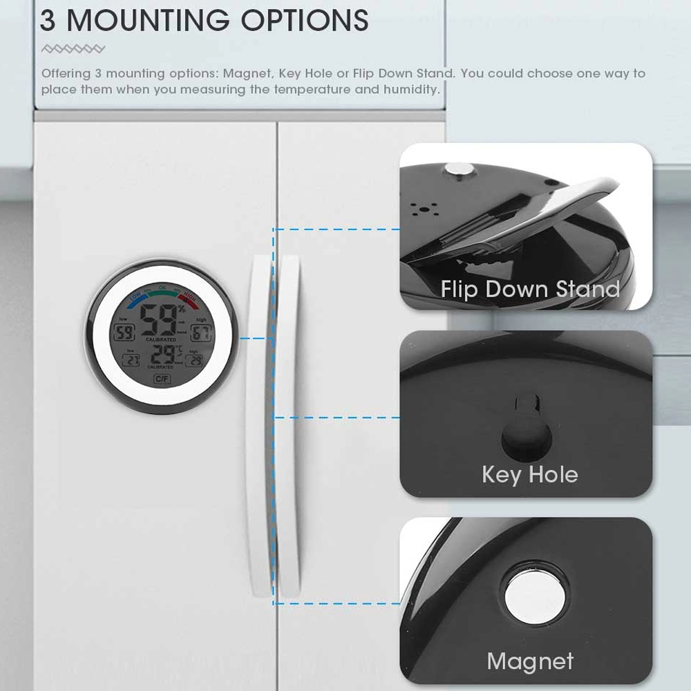 Termometru si Higrometru digital camera, profesional, statie meteo wireless de interior cu magnet, se aplica pe frigider, negru