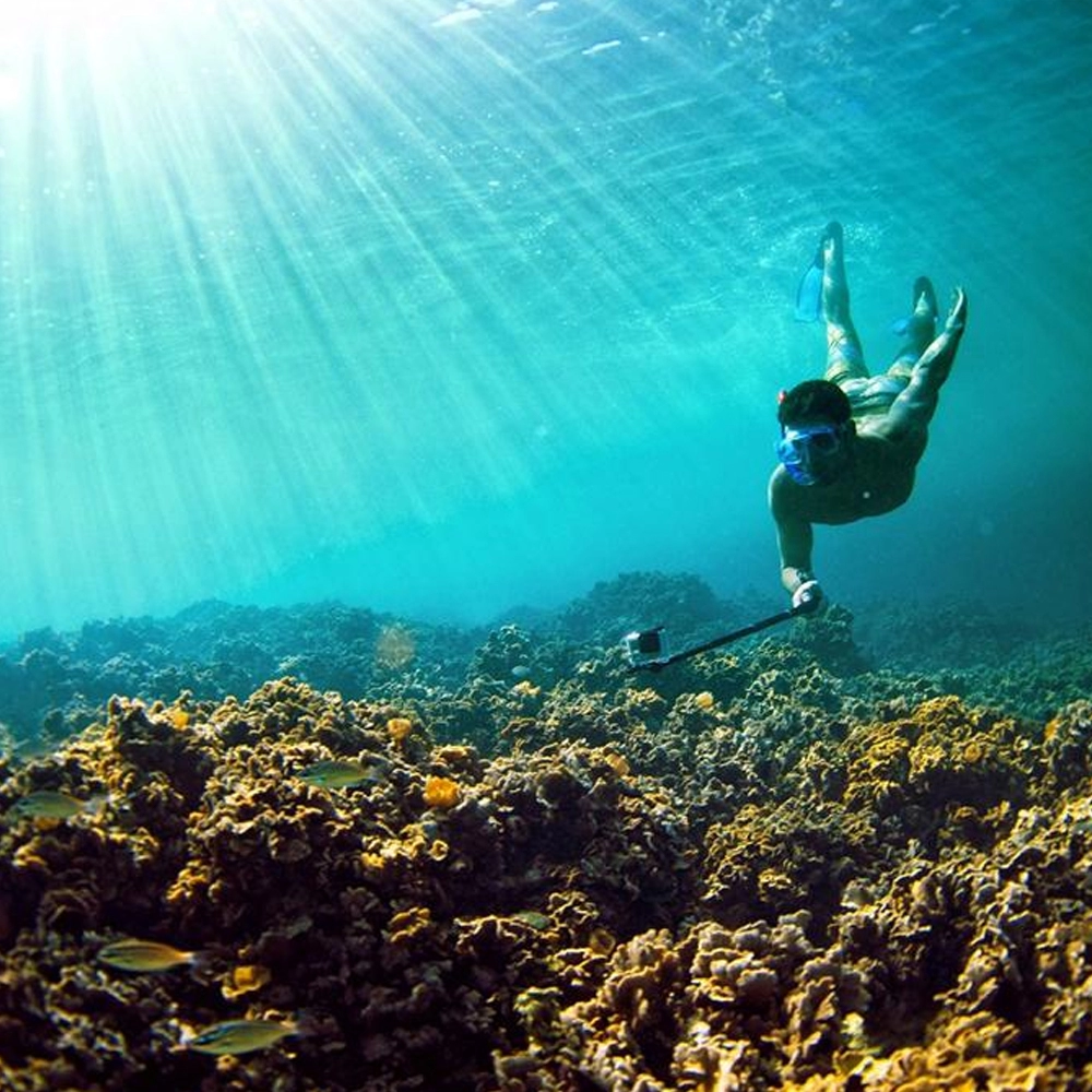 Selfie Stick GoPro, monopod telescopic pentru camere video de actiune GoPro Hero, SJ cam, Xiaomi, GitUp, capac albastru