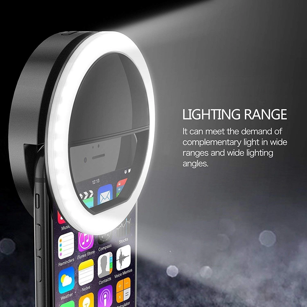 Selfie Light, Envie, Lampa lumina portabila cu inel LED, Selfie Ring Light telefon mobil smartphone, negru