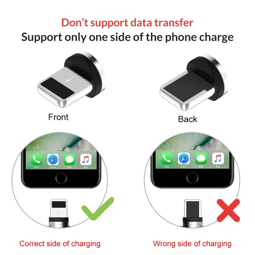 Cablu magnetic incarcare telefon, TOPK, LED 1m, 2.4A USB, rotatie 360, compatibil cu iPhone sau iPad, negru