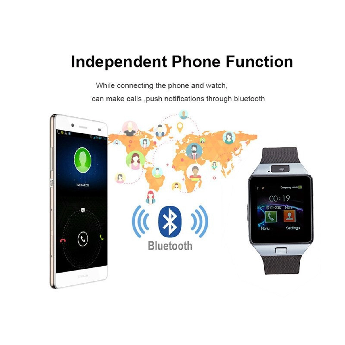Ceas inteligent SmartWatch, Getihu, contine functii Telefon, SIM, DZ091, Camera , Bluetooth, Notificari, Agenda, Alb